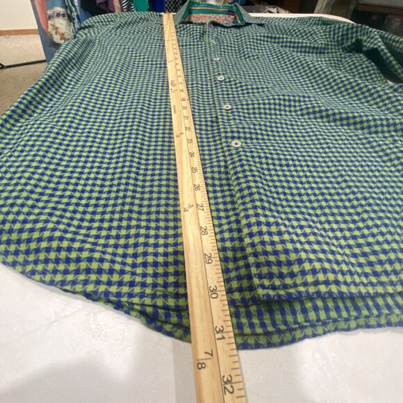 Robert Graham Button Down Shirt Mens XL Green & Blue Geometric Flip Cuff Preppy - Picture 14 of 15